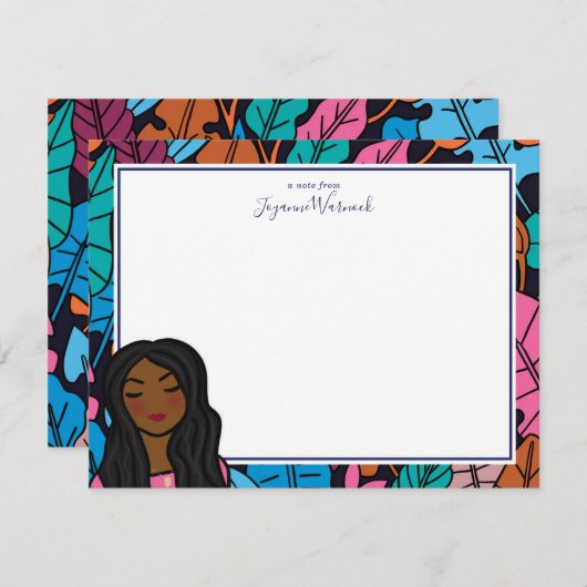 かわいい黒いレディイラストレーション個人文房具 ノートカード (正面/裏面)