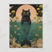 かわいい黒い人魚の子猫 ポストカード (正面)