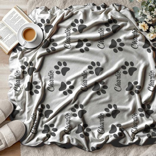 かわいい黒い前足ペット愛人名キッチン フリースブランケット