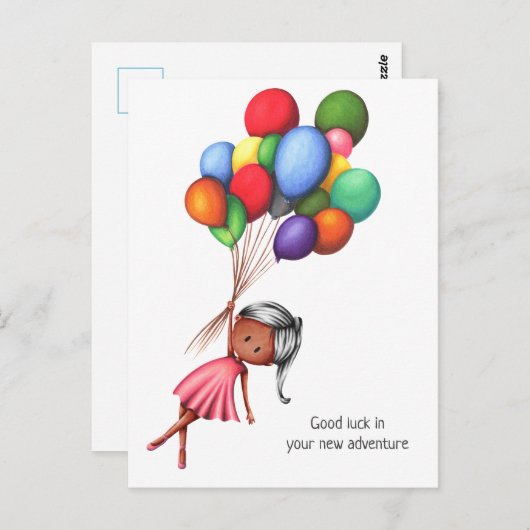 かわいい黒い女の子の風船パーソナライズされた別 ポストカード (正面/裏面)