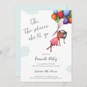 かわいい黒い女の子バルーンさよなら 招待状 (正面/裏面)