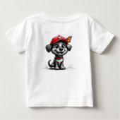 かわいい黒い子犬と蝶々のかわいい動物 ベビーTシャツ (裏面)