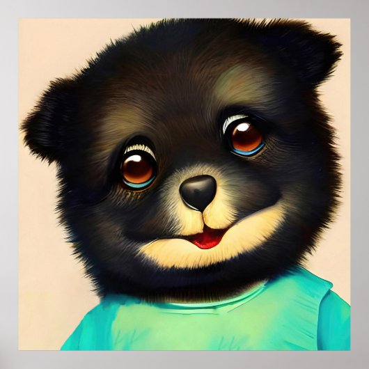 かわいい黒い子犬のイラスト ポスター (正面)