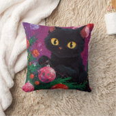 かわいい黒い子猫とクリスマスツリー クッション (ブランケット)