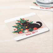 かわいい黒い子猫の後ろ姿 – クリスマス スクエアペーパーコースター (アングル)
