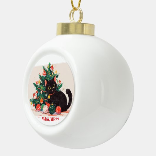 かわいい黒い子猫の後ろ姿 – クリスマス セラミックボールオーナメント (右)