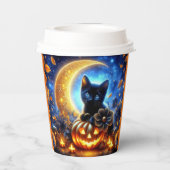 かわいい黒い子猫、ジャック・オ・ランタン、月 紙コップ (裏面)