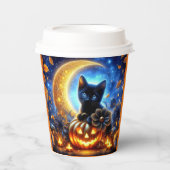 かわいい黒い子猫、ジャック・オ・ランタン、月 紙コップ (正面)