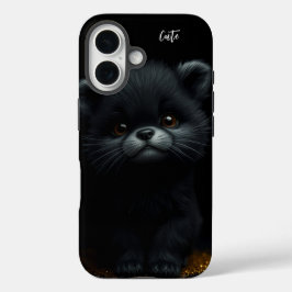 かわいい黒い子猫 iPhone 16ケース