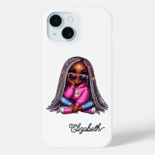 かわいい黒い少女アート iPhone 15ケース