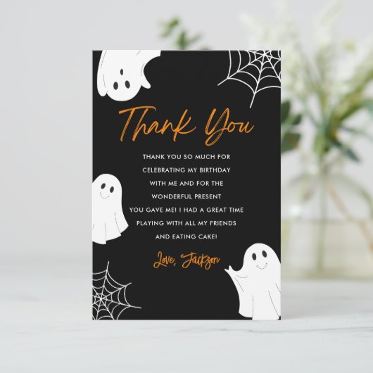 かわいい黒い幽霊のハロウィン誕生日お礼カード サンキューカード (スタンド正面)