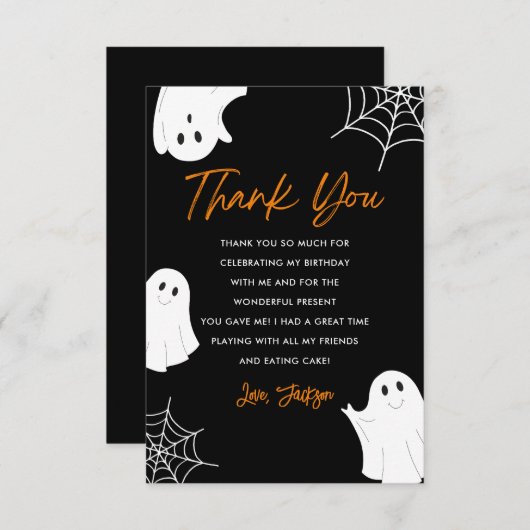 かわいい黒い幽霊のハロウィン誕生日お礼カード サンキューカード (正面/裏面)