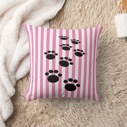 かわいい黒い漫画のペットの足とストライプ クッション (ブランケット)
