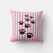 かわいい黒い漫画のペットの足とストライプ クッション (正面)