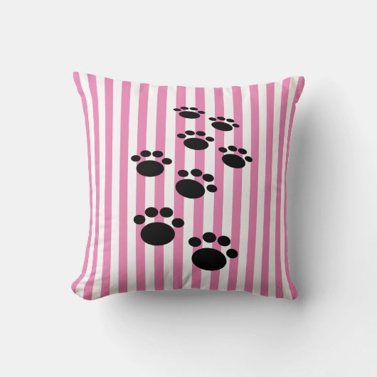 かわいい黒い漫画のペットの足とストライプ クッション (正面)