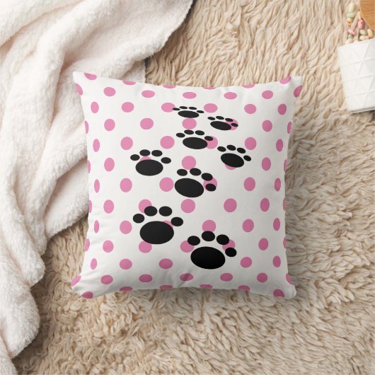 かわいい黒い漫画のペットの足と水玉模様 クッション (ブランケット)