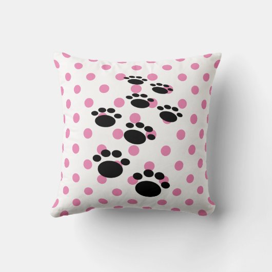 かわいい黒い漫画のペットの足と水玉模様 クッション (裏面)