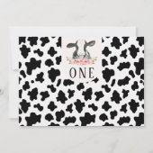 かわいい黒い牛のプリント写真ホーリーカウー1歳の誕生日 招待状 (裏面)