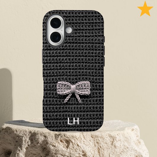 かわいい黒い編み物リボン+カスタム名入り Case-Mate iPhoneケース
