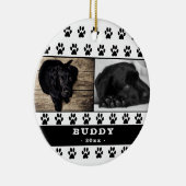 かわいい黒い肉球柄の犬のフォトコラージュの記念品 セラミックオーナメント (右)
