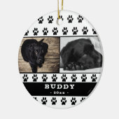 かわいい黒い肉球柄の犬のフォトコラージュの記念品 セラミックオーナメント (左)