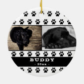 かわいい黒い肉球柄の犬のフォトコラージュの記念品 セラミックオーナメント (裏面)