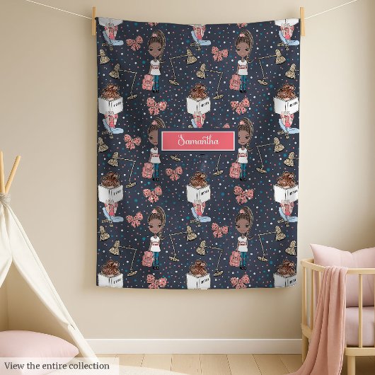 かわいい黒い肌の小さな女の子新学期毛布 フリースブランケット