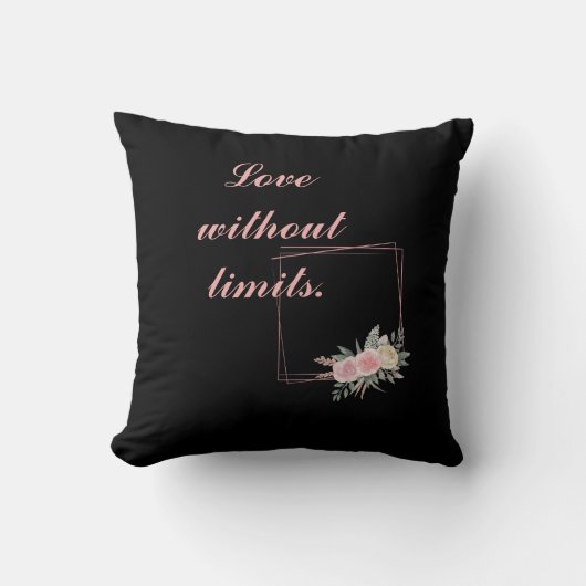 かわいい黒い花と愛の引用文 クッション (正面)