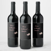 かわいい黒い花と愛の引用文 ワインラベル (ボトル)