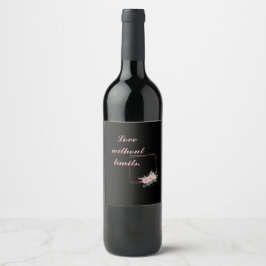 かわいい黒い花と愛の引用文 ワインラベル