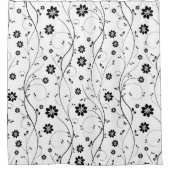 かわいい黒い花と芽 シャワーカーテン (正面)