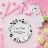 かわいい黒い花柄 ペーパープレート (パーティー)