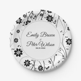 かわいい黒い花柄 ペーパープレート