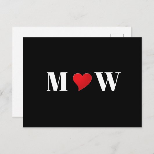 かわいい黒い赤いハートカップルイニシャルモノグラム シーズンポストカード (正面/裏面)