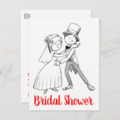 かわいい黒い赤い花嫁さん漫画のブライダルシャワー インビテーションポストカード (正面/裏面)