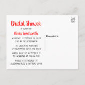 かわいい黒い赤い花嫁さん漫画のブライダルシャワー インビテーションポストカード (裏面)