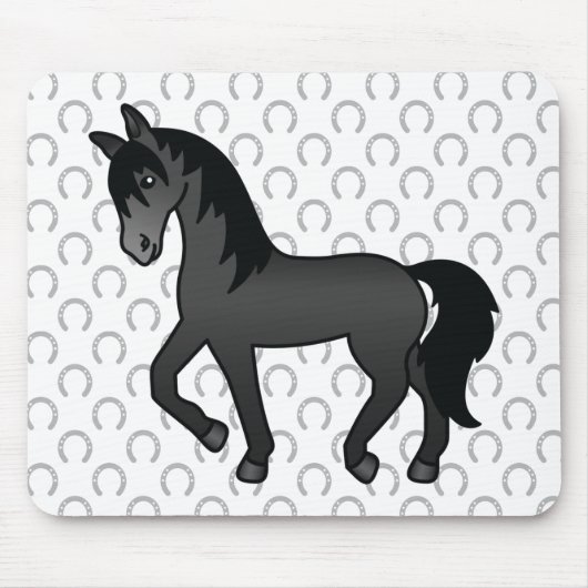 かわいい黒い馬のイラスト マウスパッド (正面)
