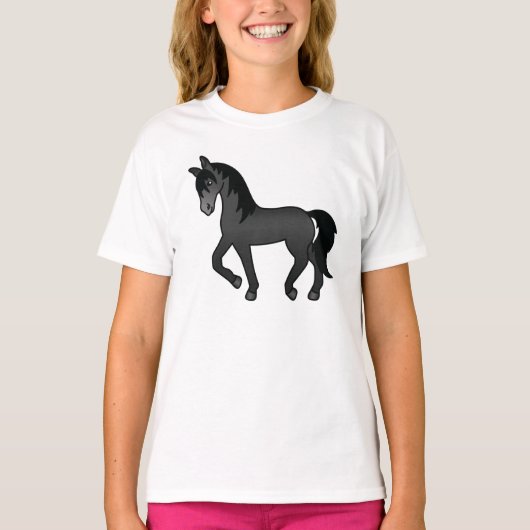 かわいい黒い馬のイラスト Tシャツ (正面)