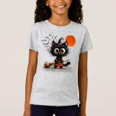 かわいい黒い魔女キッテンハロウィーン Tシャツ (正面)