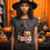 かわいい黒い魔女猫かぼちゃハロウィーンのクルー Tシャツ