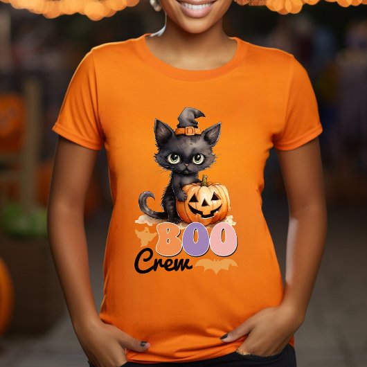 かわいい黒い魔女猫かぼちゃハロウィーンのクルー Tシャツ