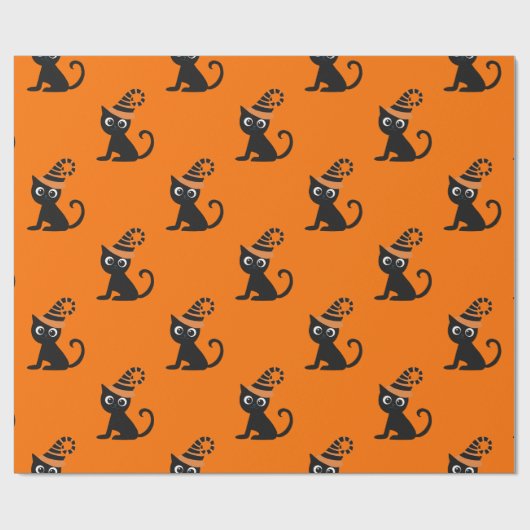 かわいい黒い魔女猫の子たちハロウィンギフト ラッピングペーパー (フラット)