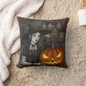 かわいい黒い魔女猫ハロウィンカボチャくもの巣枕 クッション (ブランケット)