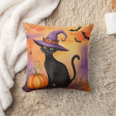 かわいい黒い魔女猫ハロウィーン枕 クッション (ブランケット)