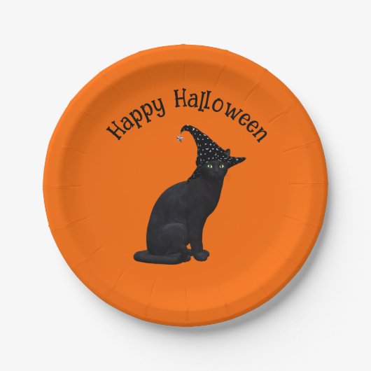かわいい黒い魔女猫 ペーパープレート (正面)