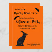 かわいい黒い魔女猫 招待状 (正面/裏面)