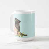 かわいい黒いPUG漫画スタイルマグ コーヒーマグカップ (正面左)