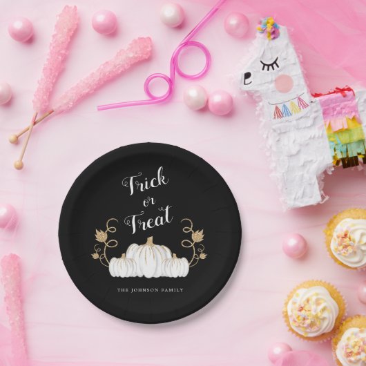 かわいい黒かぼちゃのトリックまたはハロウィーンを治療 ペーパープレート (パーティー)