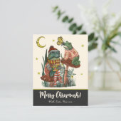 かわいい黒きのこのカエルとイタズラのメリークリスマス シーズンカード (スタンド正面)