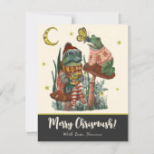 かわいい黒きのこのカエルとイタズラのメリークリスマス シーズンカード (正面)